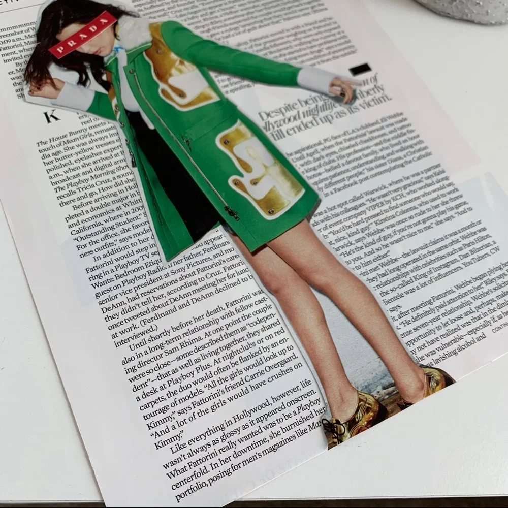 Green Coat Editorial Collage Bold Portrait Modern Wall Art‎ Print